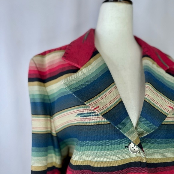 Vintage Express blazer southwestern stripes blue red made in USA size 7/8 - Picture 2 of 10